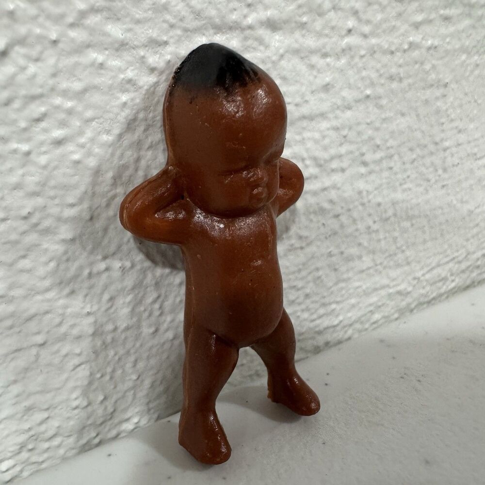Vintage African American Kewpie Doll Plastic Baby Figure Dark Skin Collectible